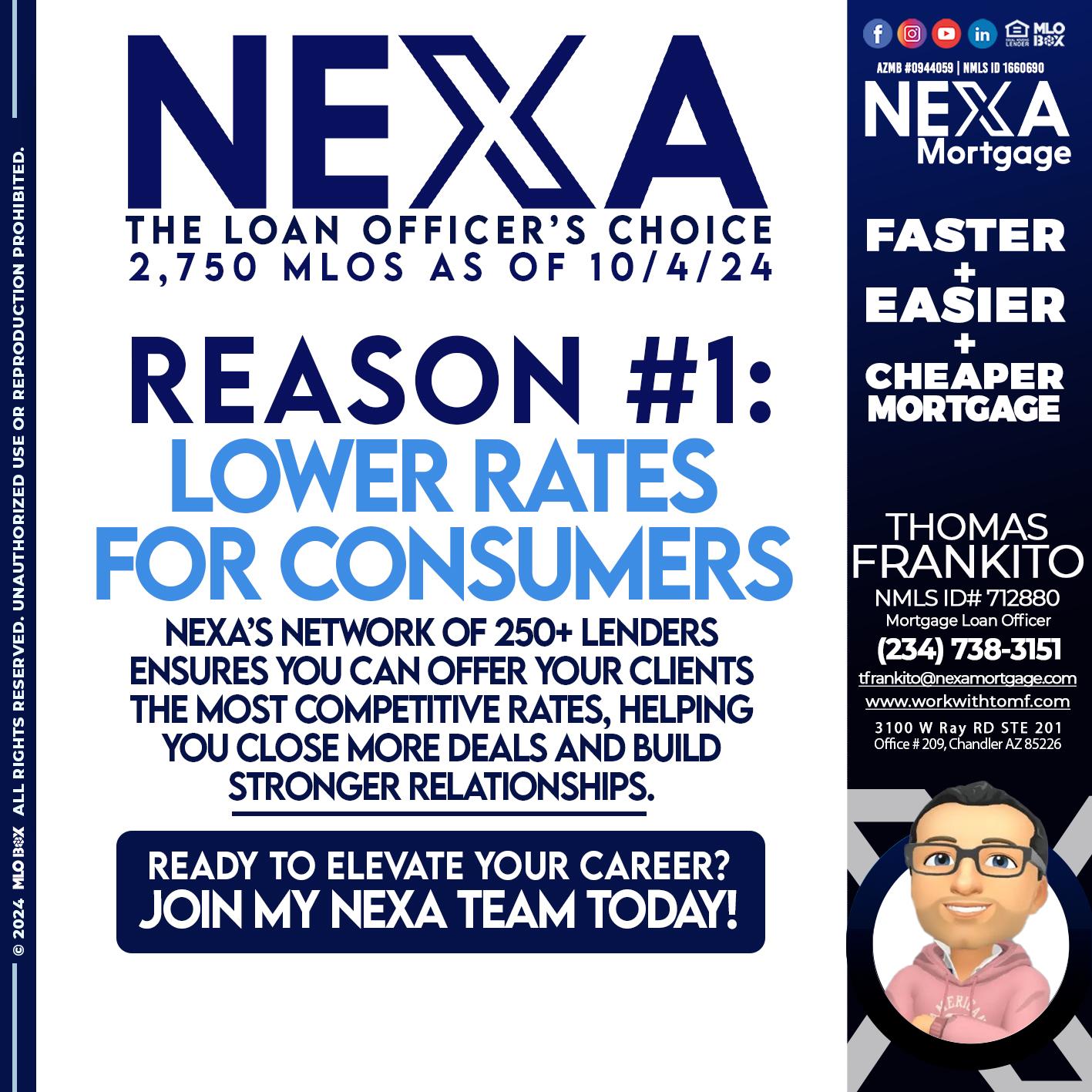 the loan officer choice REASON 1 - Thomas Frankito -Mortgage Loan Officer