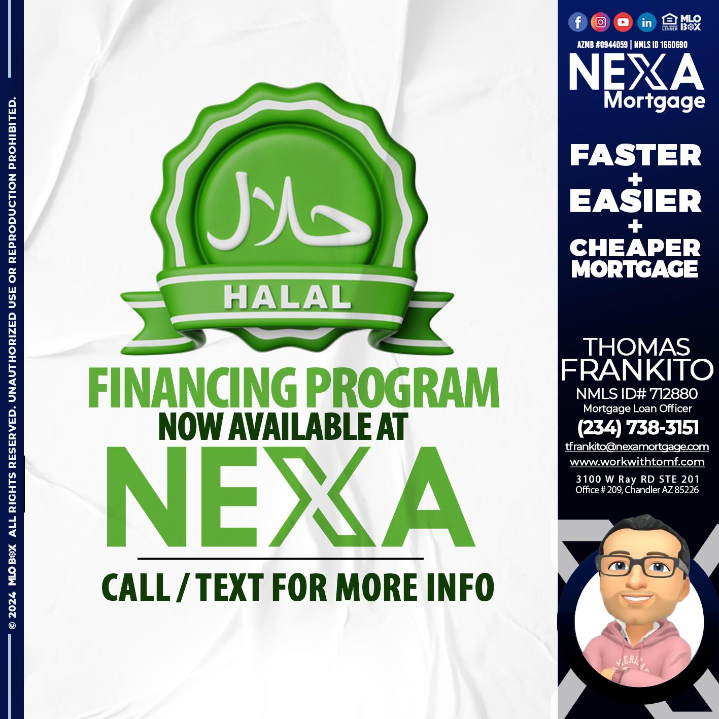 HALAL FINANCING PROGRAM - Thomas Frankito -Mortgage Loan Officer