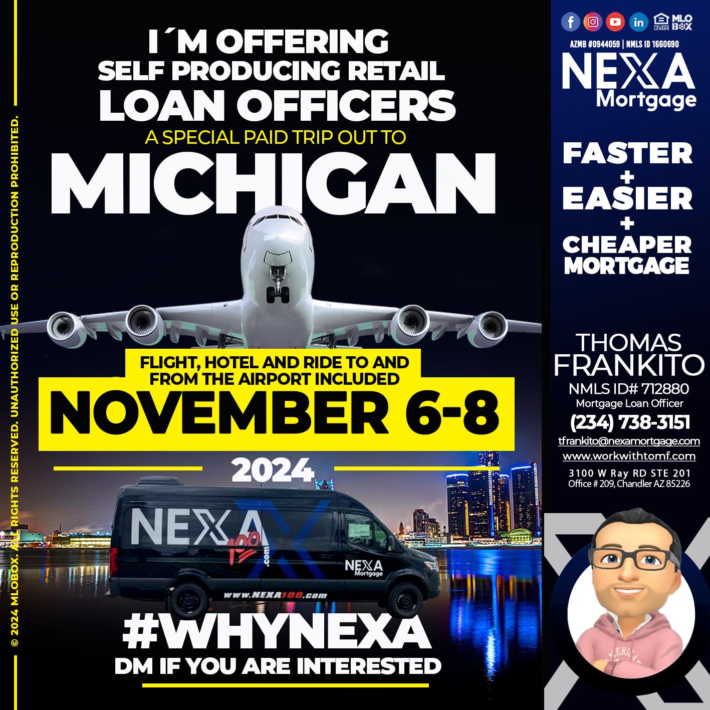 November 6-8 Michigan trip - Thomas Frankito -Mortgage Loan Officer