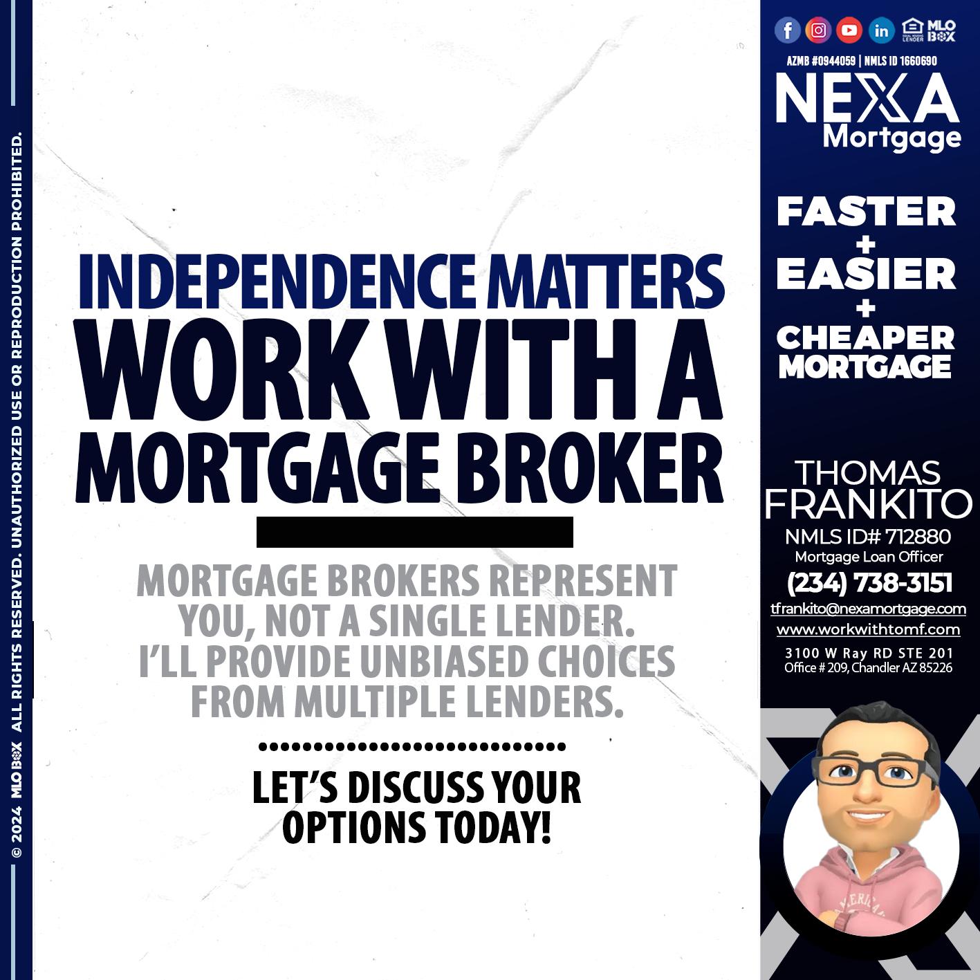 WORK WITH A BROKER - Thomas Frankito -Mortgage Loan Officer