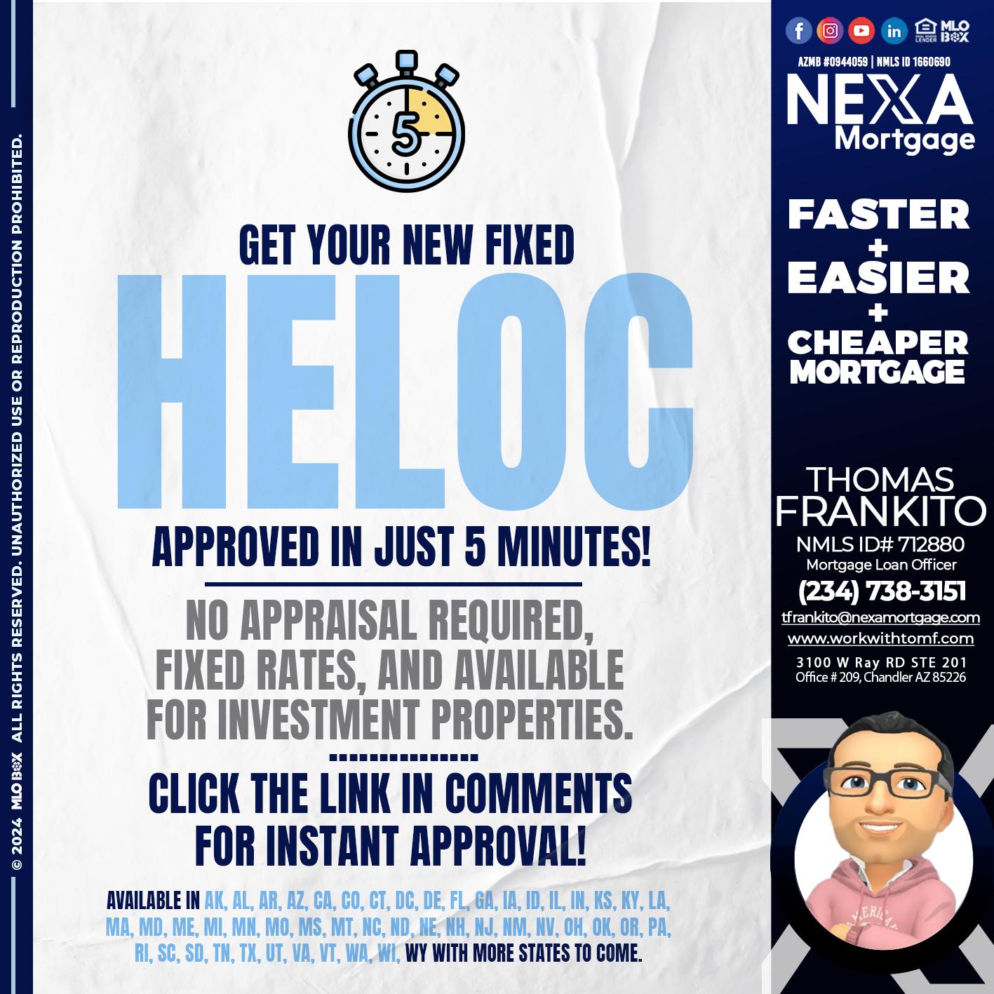 HELOC 5 MINUTES - Thomas Frankito -Mortgage Loan Officer