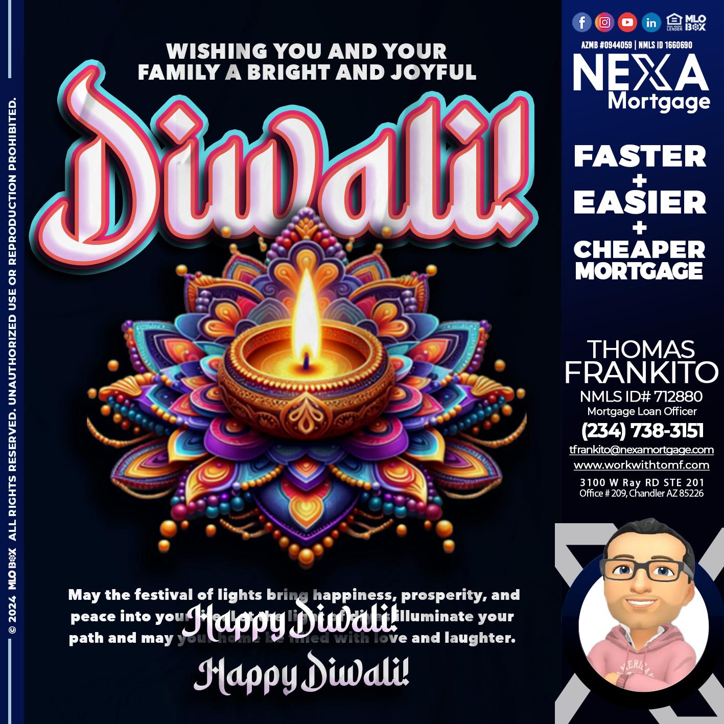 HAPPY DIWALI - Thomas Frankito -Mortgage Loan Officer