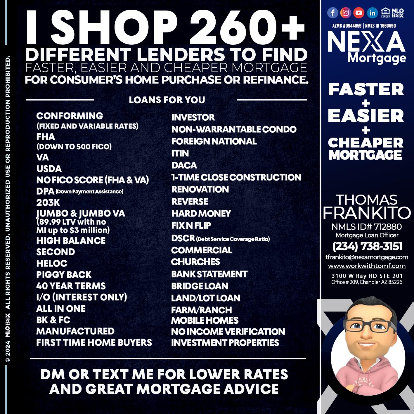 i shop 260+ - Thomas Frankito -Mortgage Loan Officer