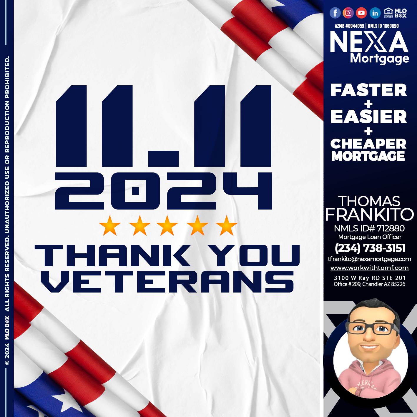 THANK YOU VETERANS - Thomas Frankito -Mortgage Loan Officer