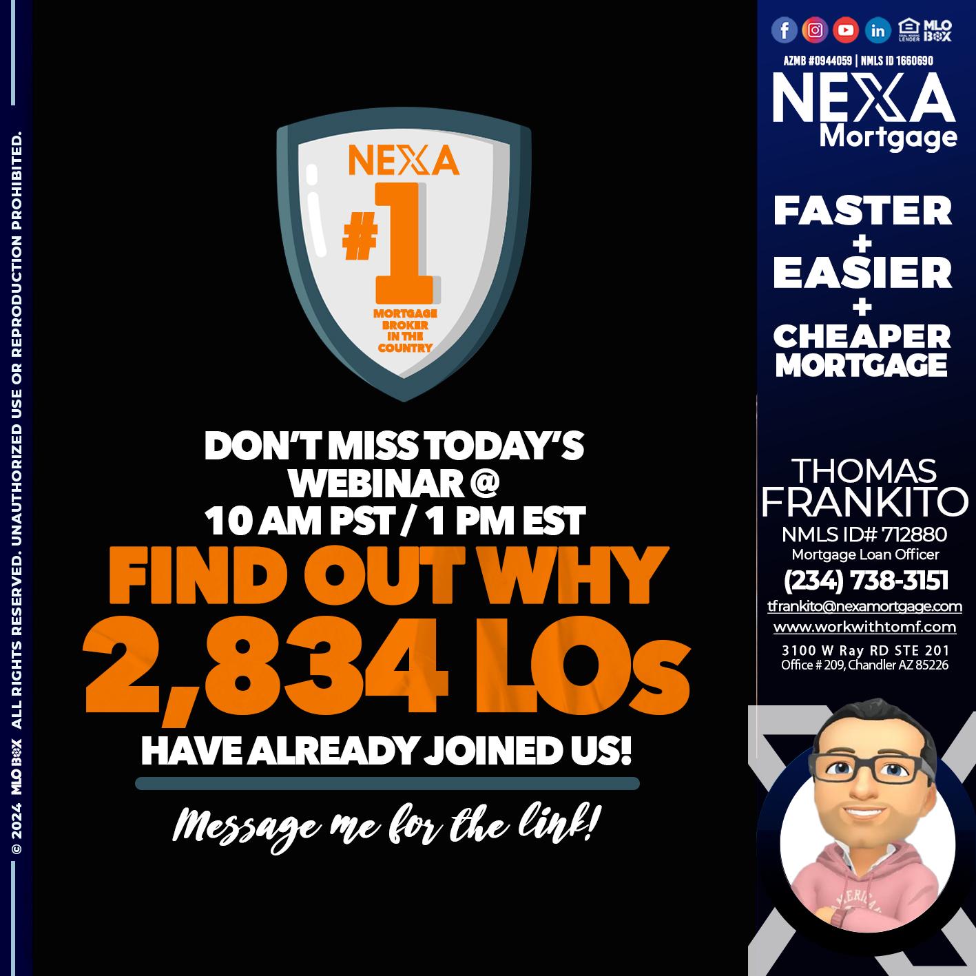 NEXA NO. 1 MORTGAGE BROKER - Thomas Frankito -Mortgage Loan Officer