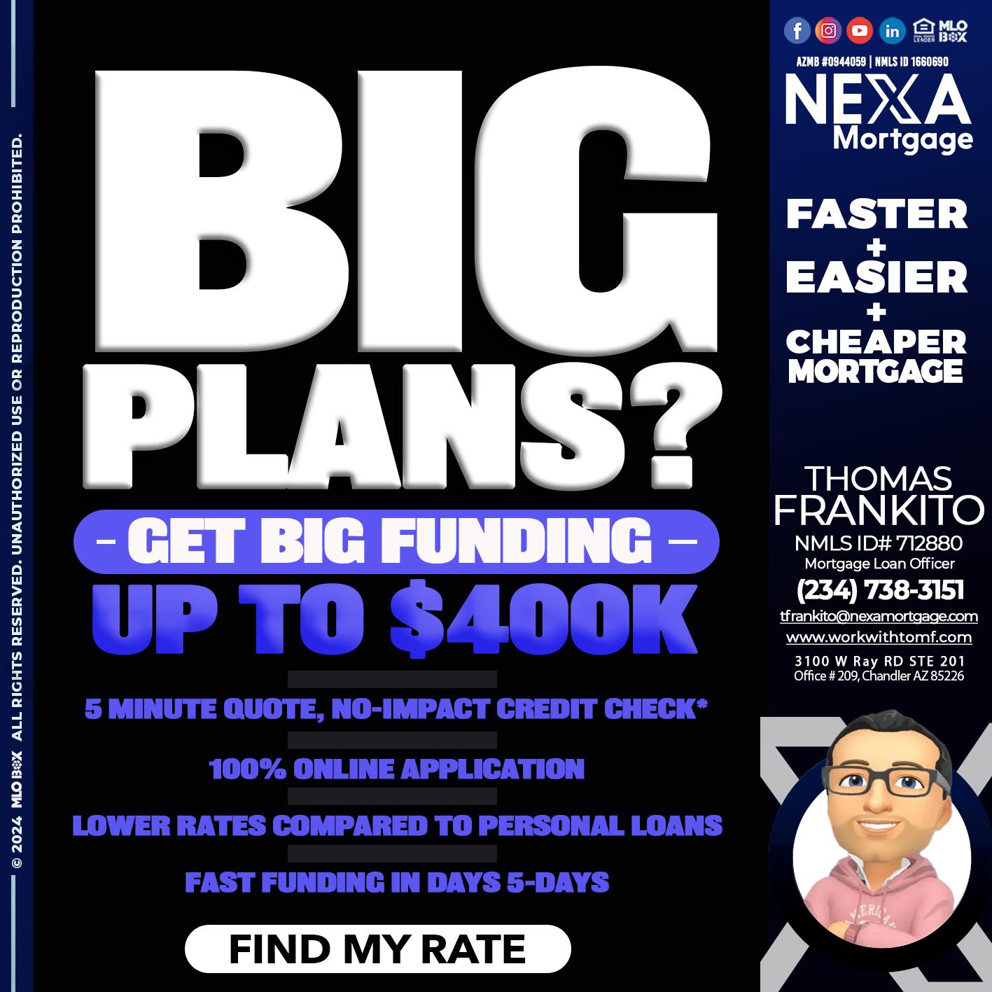 BIG PLANS - Thomas Frankito -Mortgage Loan Officer