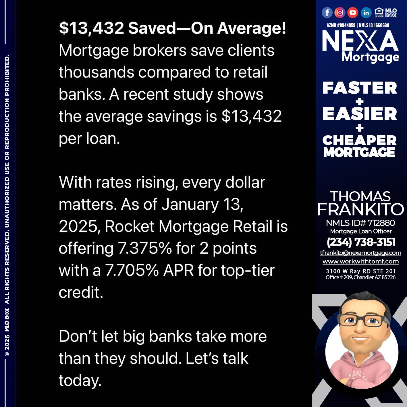 saved on average - Thomas Frankito -Mortgage Loan Officer