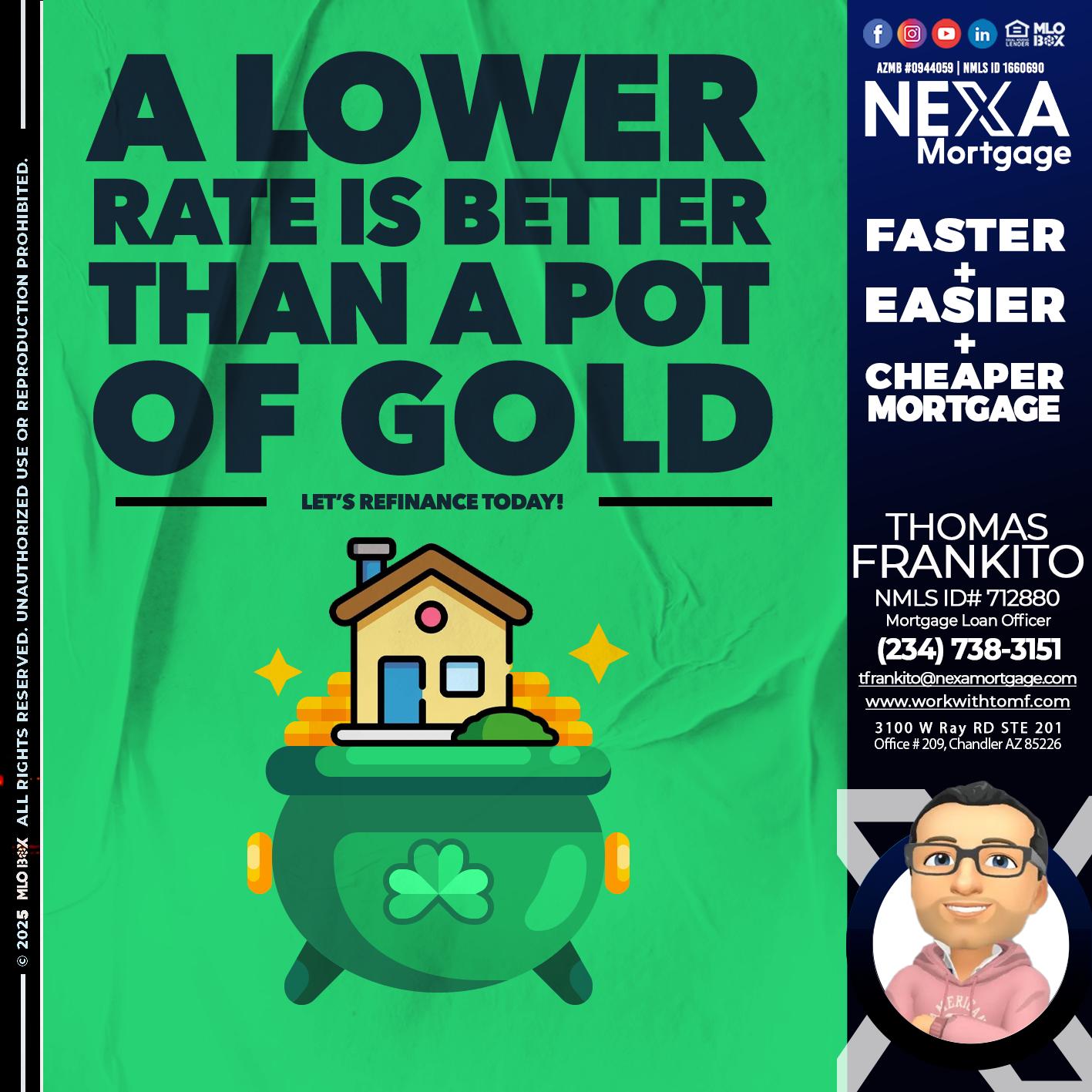 A LOWER RATE - Thomas Frankito -Mortgage Loan Officer
