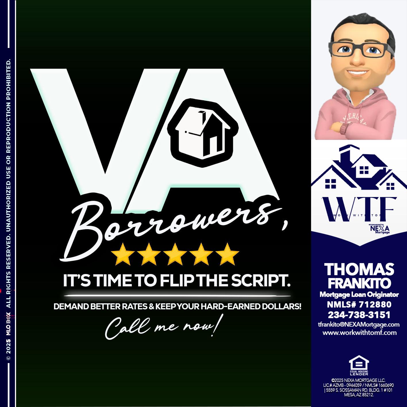 VA BORROWERS - Thomas Frankito -Mortgage Loan Officer