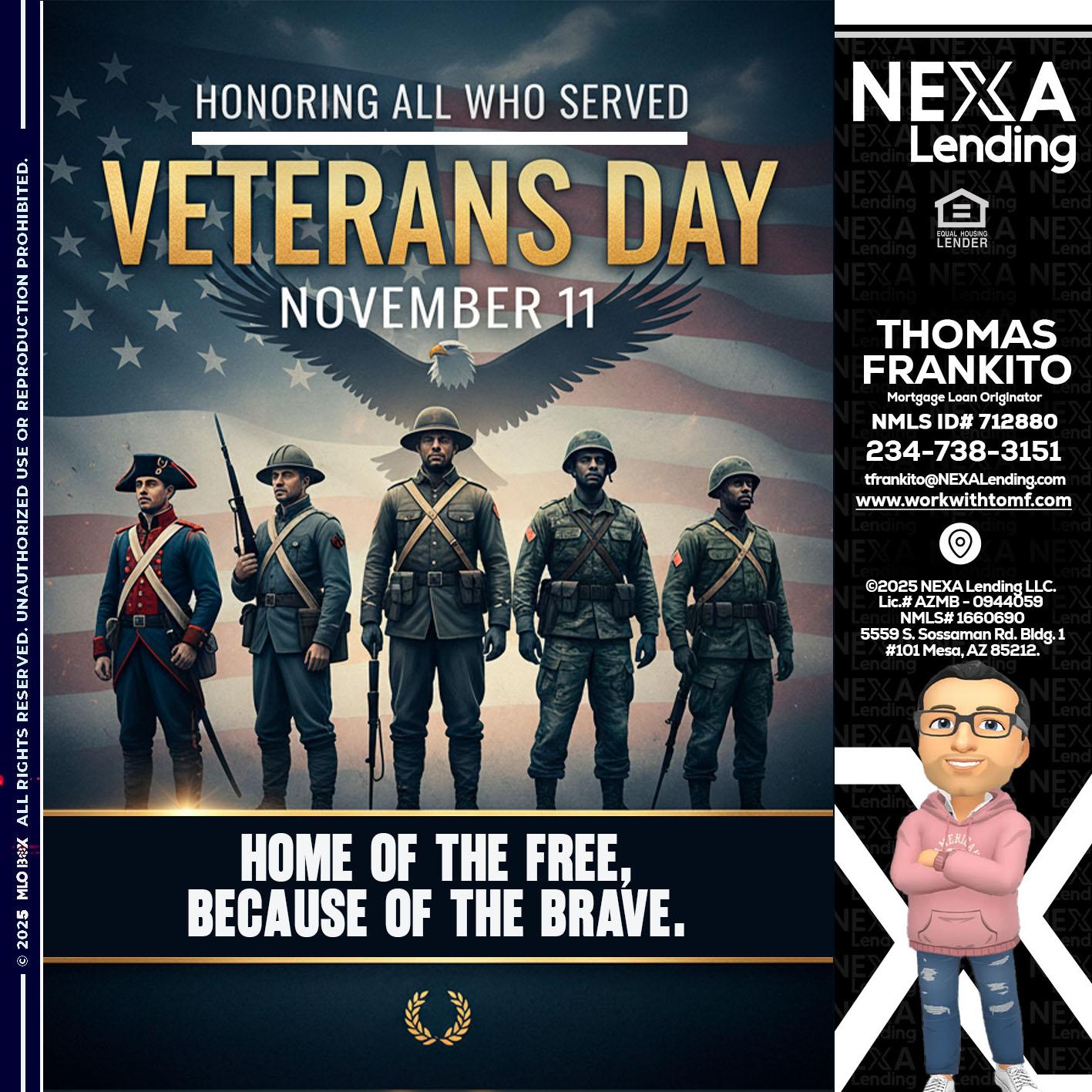 Veterans Day - Thomas Frankito -Mortgage Loan Officer