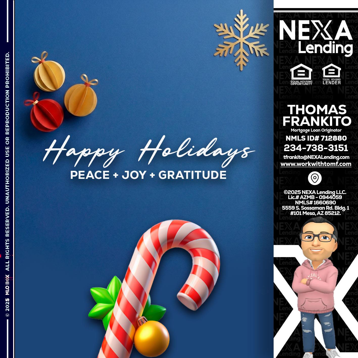 HAPPY HOLIDAYS - Thomas Frankito -Mortgage Loan Officer