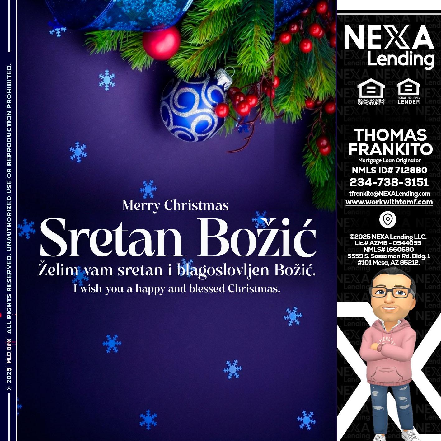 Sretan Božić - Thomas Frankito -Mortgage Loan Officer