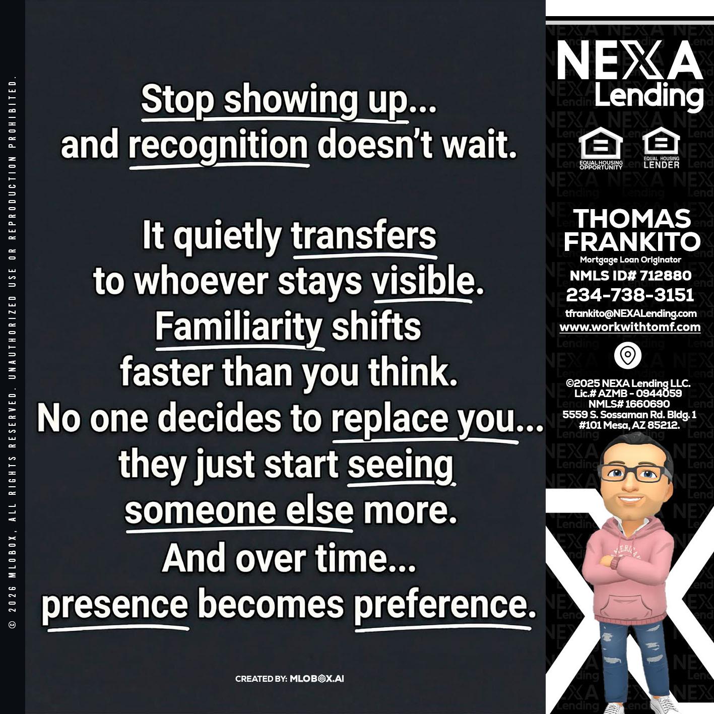 STOP SHOWING - Thomas Frankito -Mortgage Loan Officer