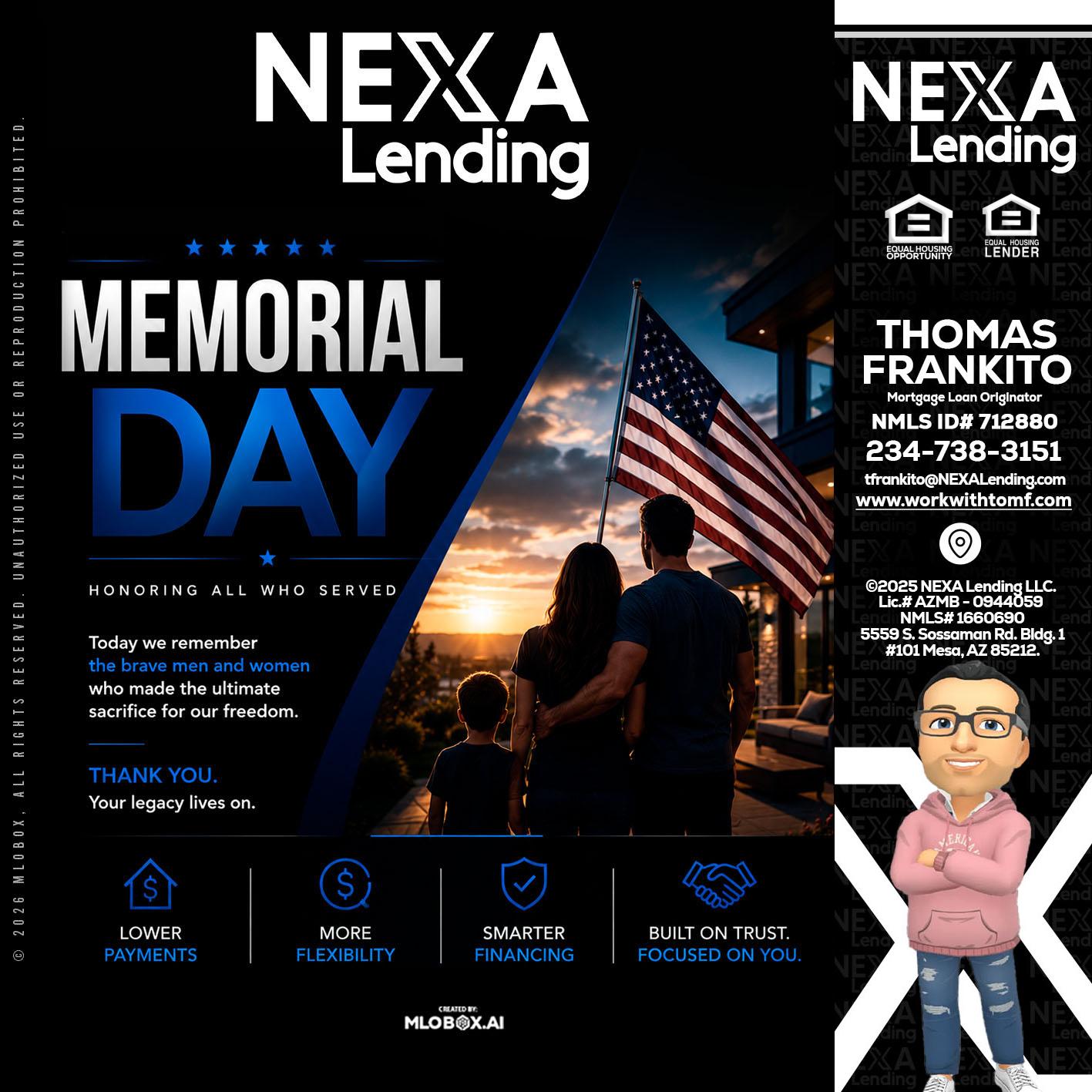 MEMORIAL DAY - Thomas Frankito -Mortgage Loan Officer