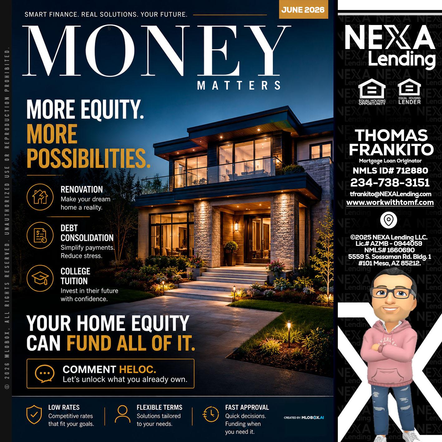 MONEY MATTERS - Thomas Frankito -Mortgage Loan Officer