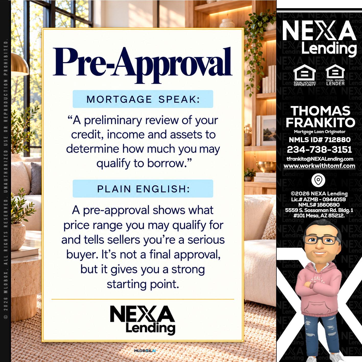 PREAPROVAL - Thomas Frankito -Mortgage Loan Officer